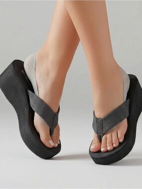 Soda Green Wedge Thong Sandals